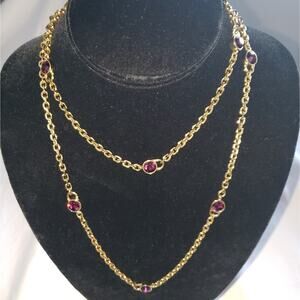 Michael Kors Purple Colored Gems Stones Station Gold Tone Necklace